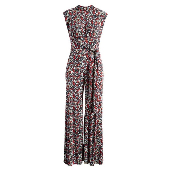 Free People Pants - Free People Black Ditsy Shell Sleeveless Vibe Check One-Piece Jumpsuit